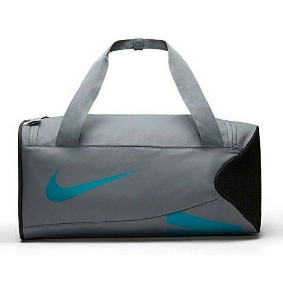 Nike Small Duffle Bag Gray Black With White Swoosh Logo Overnight Travel